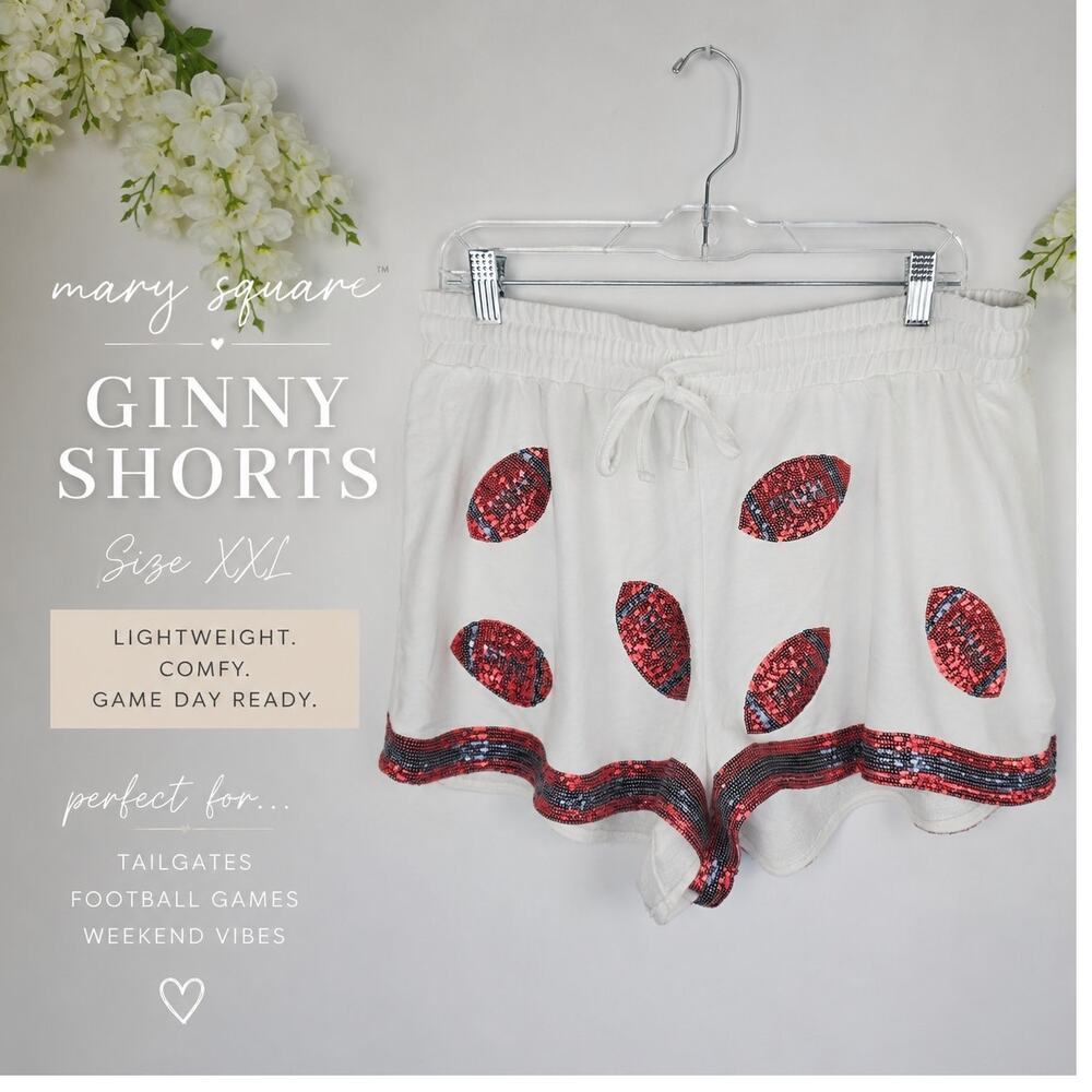 New Mary Square Ginny Shorts XXL White Red Blue Football Sequin Patriots OleMiss